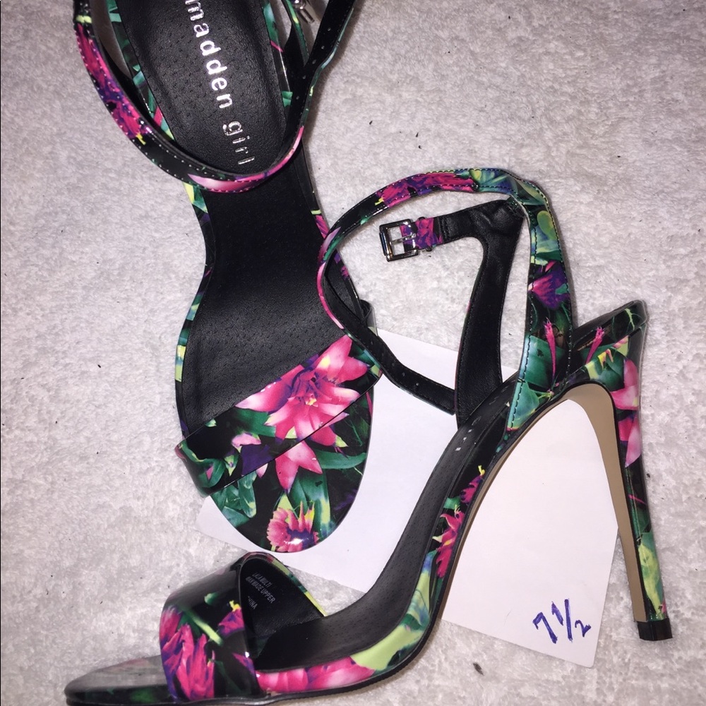Madden Girl, floral strap heels